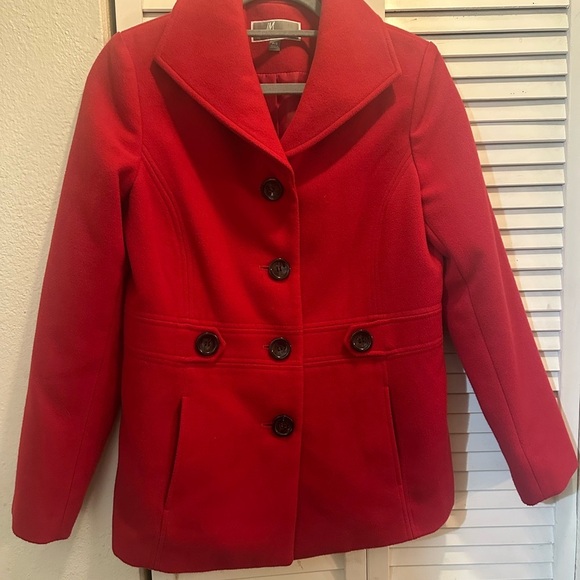 JM Collection Jackets & Blazers - JM Collection Vibrant Red Pea Coat